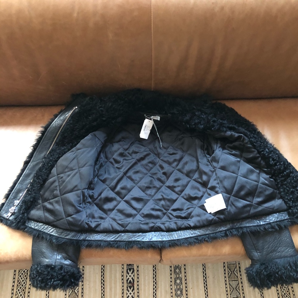 Vince Leather Black Shearling fur Moto Jacket Fall Winter quiet luxury NWT - Picture 11 of 15